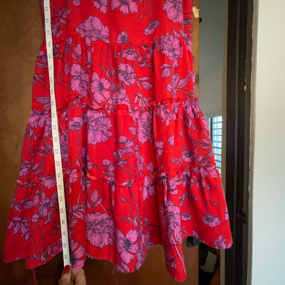 Red Floral Ruffled Cold Shoulder Sundress - Picture 7 of 9